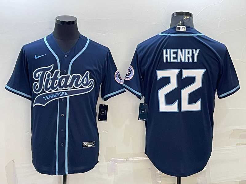 Mens Tennessee Titans #22 Derrick Henry Navy With Patch Cool Base Stitched Baseball Jersey